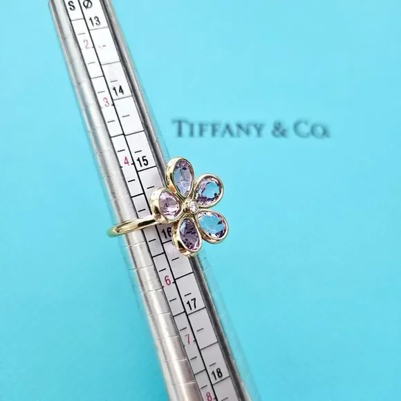 RARE Tiffany & Co. Amethyst Enchant Garden Flower Diamond Ring 18k Rose Gold - Picture 7 of 8